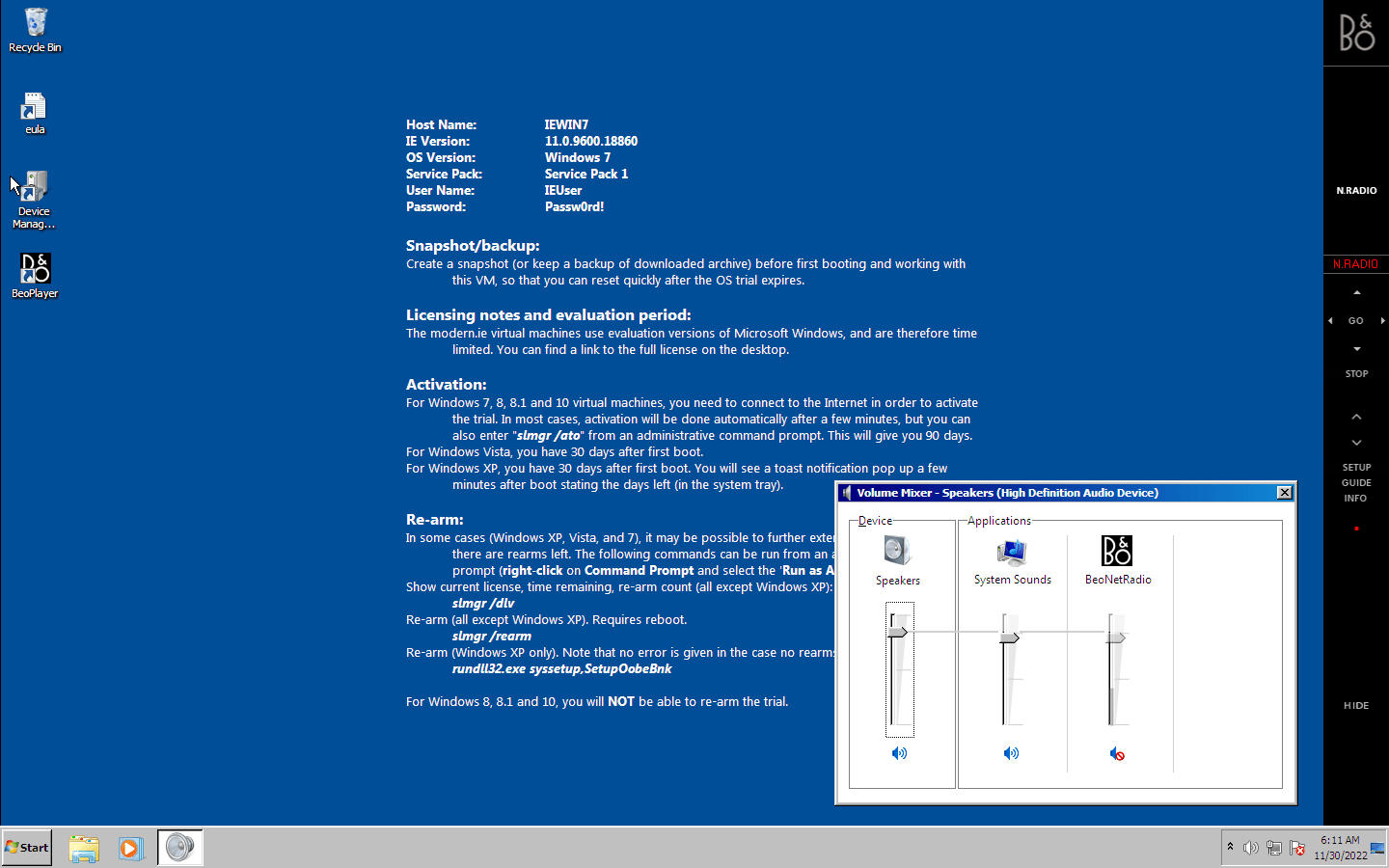 Win7 VM BeoNet radio mute